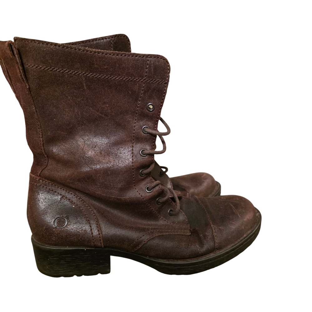 Born Brown Leather Lace Up Combat Boots Cap Toe D87323 Mens 8M - Picture 2 of 6